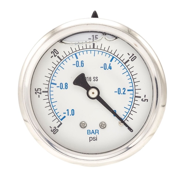 Pro 2 1/2 in Dial, 30/0 in Hg Vac PSI & Bar, 1/4 in NPT, Back Mount Glycerin Filled Pressure Gauge PRO-302L-254A-01 - main